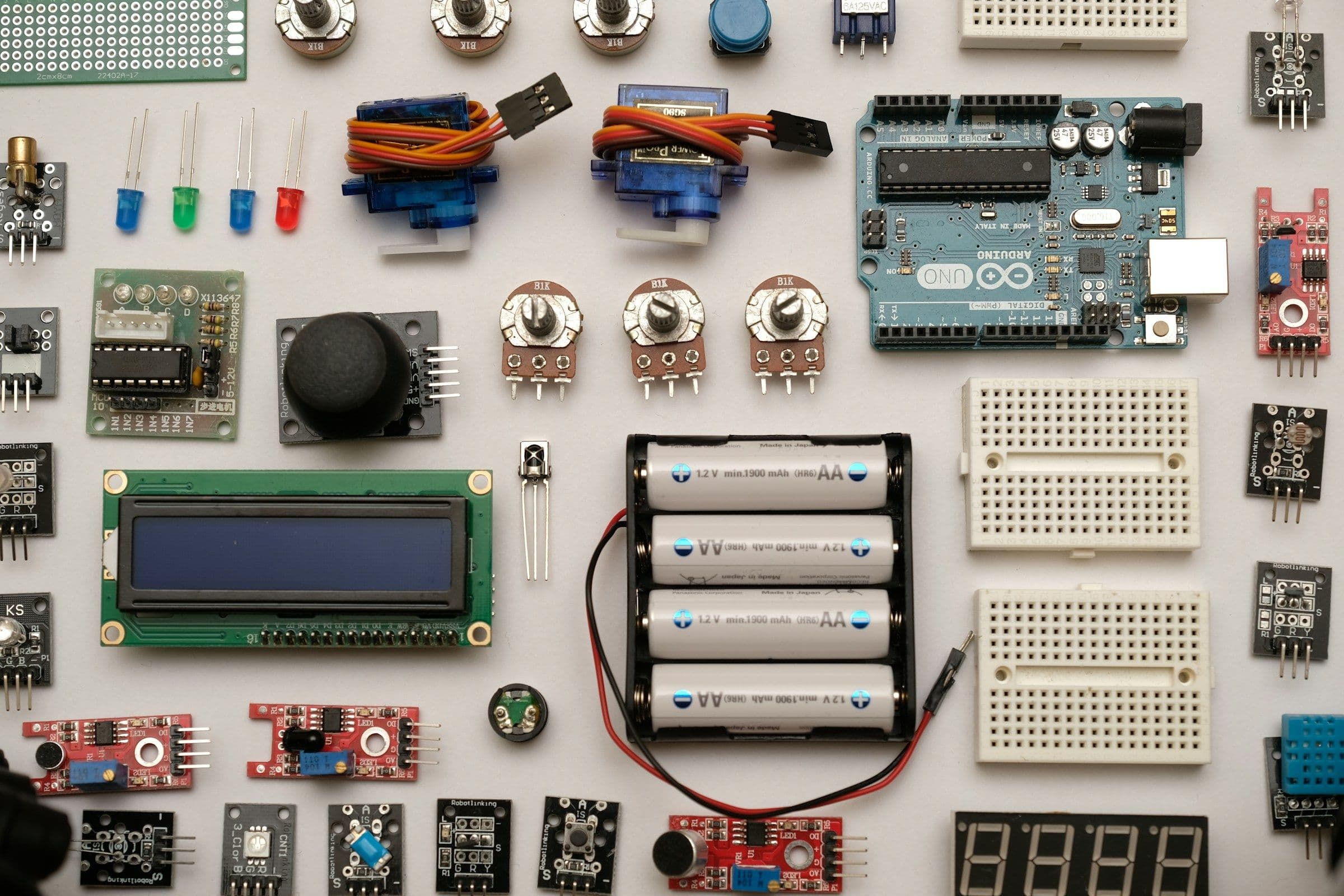 A circuit board photographed flat, from above